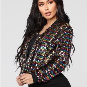 Sequin multi color bomber jacket